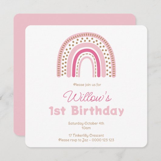 Pastel Boho Rainbow Minimalist Girl 1ste verjaarda Kaart (Voorkant / Achterkant)