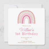 Pastel Boho Rainbow Minimalist Girl 1ste verjaarda Kaart (Voorkant)