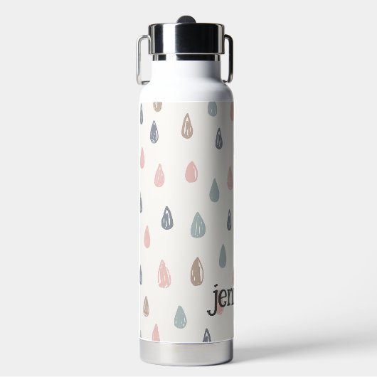 Pastel Boho Raindrops Roze Blauw Goud Naam toevoeg Waterfles (Voorkant)