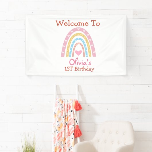pastel boho regenboog met verjaardag spandoek (Insitu)