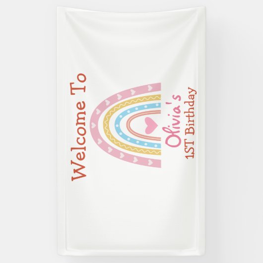 pastel boho regenboog met verjaardag spandoek (Verticaal)