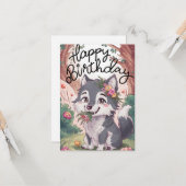 Pastel Bossen Wolf Digitale Verjaardag Kaart (Voorkant / Achterkant in situ)