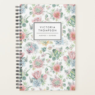 Pastel Botanical Aquarelle Succulents Motif