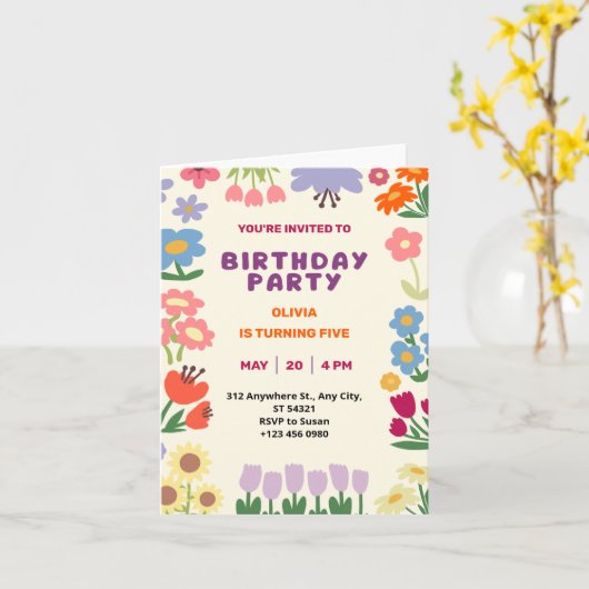 Pastel Botanical Floral Anniversaire 5e Carte plié (Fleur jaune)