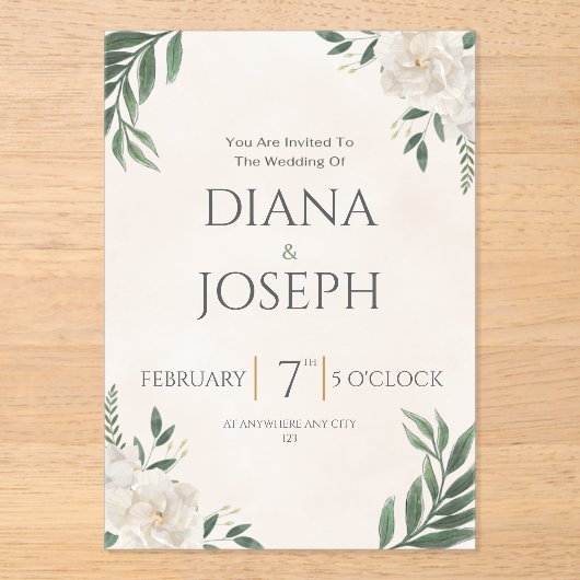 Pastel Botanical Wedding Invitation | EditabLE Acryl Uitnodigingen (Voorkant)