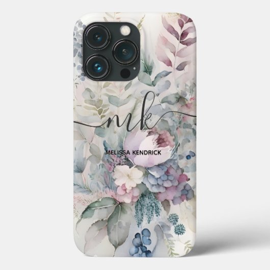  Pastel Botanische Bloemen Monogram Naam Case-Mate iPhone Case (Achterkant)