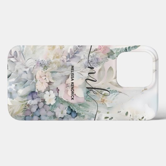 Pastel Botanische Bloemen Varen Monogram Naam Case-Mate iPhone Case (Achterkant (horizontaal))