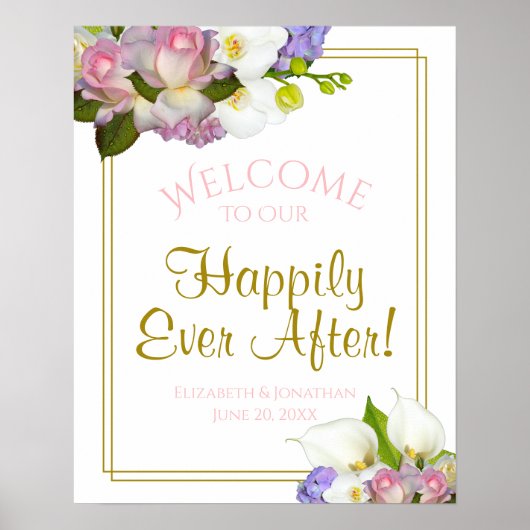 Pastel Bouquet Spring Mariage Affiche de bienvenue (Devant)