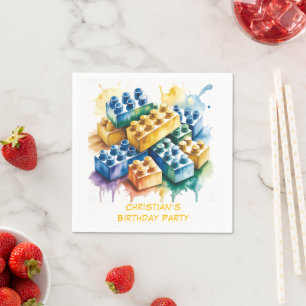 Pastel Bouwblok Splash Jongens Verjaardagsfeestje Servet