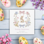 Pastel Bow Floral Bunny Easter Card Feestdagenkaart