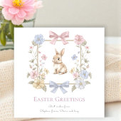 Pastel Bow Floral Bunny Easter Card Feestdagenkaart