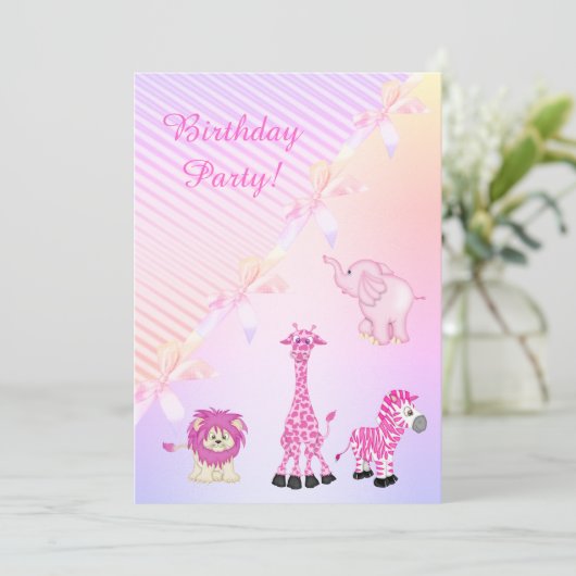 PASTEL BOW ZOO ANIMALS ANNIVERSAIRE INVITATION À L (Debout devant)