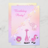 PASTEL BOW ZOO ANIMALS ANNIVERSAIRE INVITATION À L (Devant / Derrière)