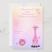 PASTEL BOW ZOO ANIMALS BIRTHDAY PARTIJ INVITATIE KAART (Achterkant)