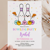 Pastel Bowling en Pizza Verjaardagsfeestje Kaart