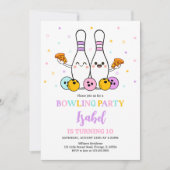 Pastel Bowling en Pizza Verjaardagsfeestje Kaart (Voorkant)