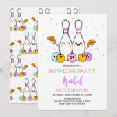 Pastel Bowling en pizza verjaardagsfeestje Kaart (Voorkant / Achterkant)