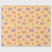 Pastel Bows & Flowers Pattern – Cute Yellow Girly Cadeaupapier (Vlak)