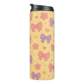 Pastel Bows & Flowers Pattern – Cute Yellow Girly  Thermosbeker (Geroteerd rechts)