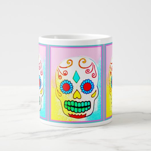 PASTEL BRIGHT SUGAR SKULL PRINT EXTRA GROTE BEKER (Voorkant)