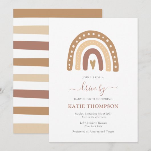 Pastel Brown Rainbow Boho drive by Baby shower Kaart (Voorkant / Achterkant)