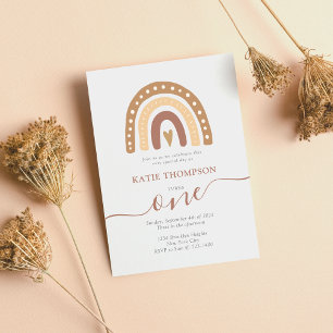 Pastel Brown Rainbow Boho First Birthday Kaart