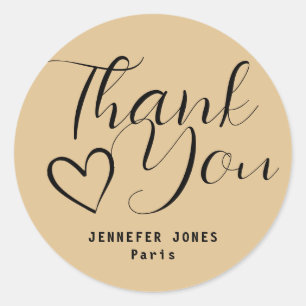 Pastel Brown Simple Minimalist Calligraphy Heart Ronde Sticker