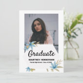 Pastel bruin blauw bloem Foto Graduation Party Kaart (Staand voorkant)
