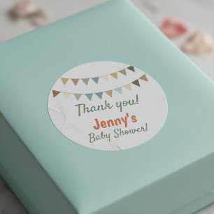 Pastel bunting baby shower bedankt ronde sticker
