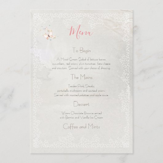 Pastel Butterflies Design, Menu Mariage (Devant)