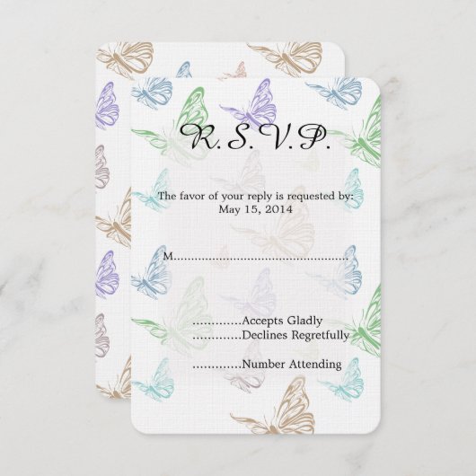 Pastel Butterflies Mariage RSVP (Devant / Derrière)