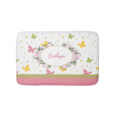 Pastel Butterfly Pattern met Flowers and Name Bat Badmat (Voorkant)