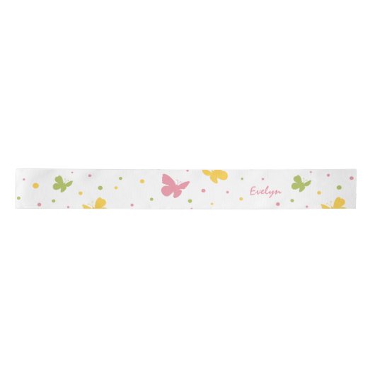 Pastel Butterfly Pattern met Flowers and Name Lint (Voorkant)