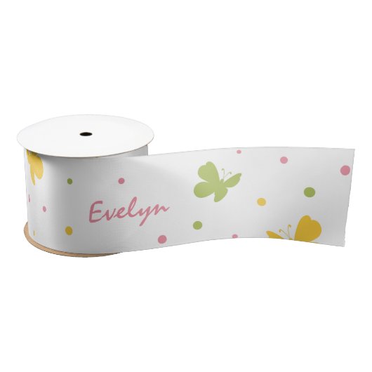 Pastel Butterfly Pattern met Flowers and Name Lint (Spoel)