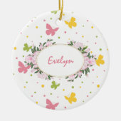 Pastel Butterfly Pattern met Name Year Kerstmis Keramisch Ornament (Voorkant)