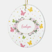 Pastel Butterfly Pattern met Name Year Kerstmis Keramisch Ornament (Links)