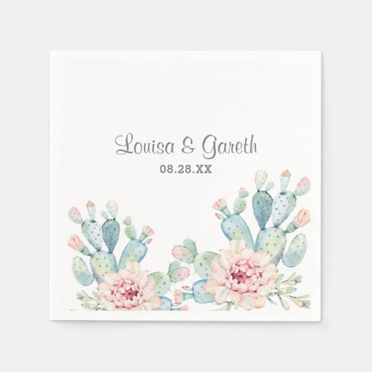 Pastel Cactus Flower Wedding gepersonaliseerd Servet (Voorkant)