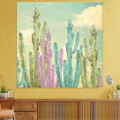 Pastel Cactus tegen wollig hemel Collage Canvas Afdruk (Insitu (Woonkamer))