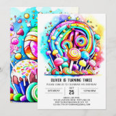 Pastel Candyland Afdrukbare Verjaardag Kaart (Voorkant / Achterkant)