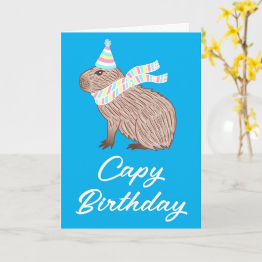 Pastel Capy Birthday Funny Capybara Lover Kaart (Gele Bloem)