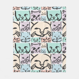 Pastel Cat Faces Fleece Deken