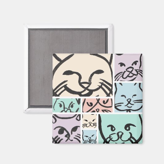 Pastel Cat Faces Magneet (Voorkant / Achterkant)