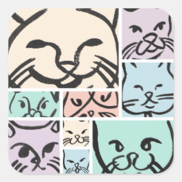 Pastel Cat Faces Vierkante Sticker