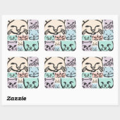 Pastel Cat Faces Vierkante Sticker (Vel)