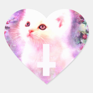 Pastel Cat Heart-Shaped Sticker