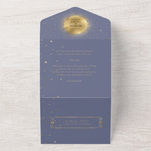 Pastel Celestial Gouden Bruiloft All In One Uitnodiging (Buitenkant)