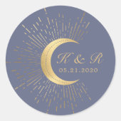 Pastel Celestial Gouden Maan Bruiloft Classic Rond Ronde Sticker (Voorkant)