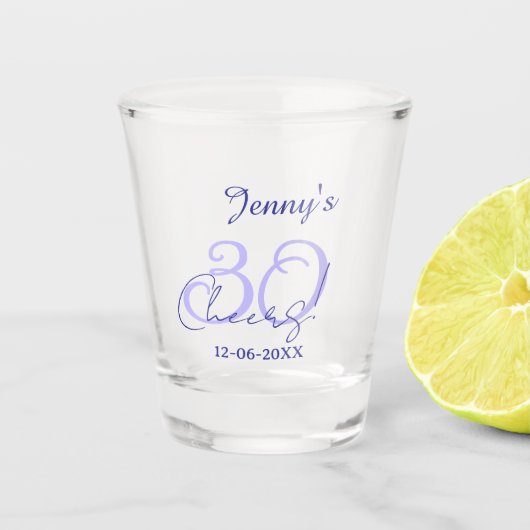 Pastel cheers 30th birthday purple elegant name da shot glas (Voorkant)
