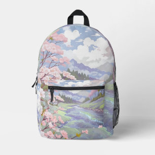 Pastel Cherry Blossoms Waterverf bedrukte rugzak
