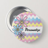 Pastel Chevron Floral | DIY-naam Ronde Button 7,6 Cm (Voorkant /achterkant)